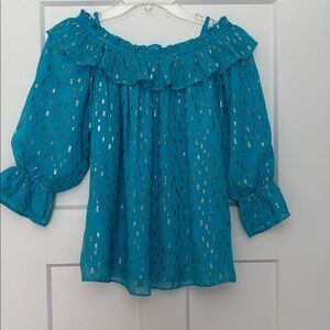 Lilly Pulitzer Blue and Gold Off-Shoulder Blouse